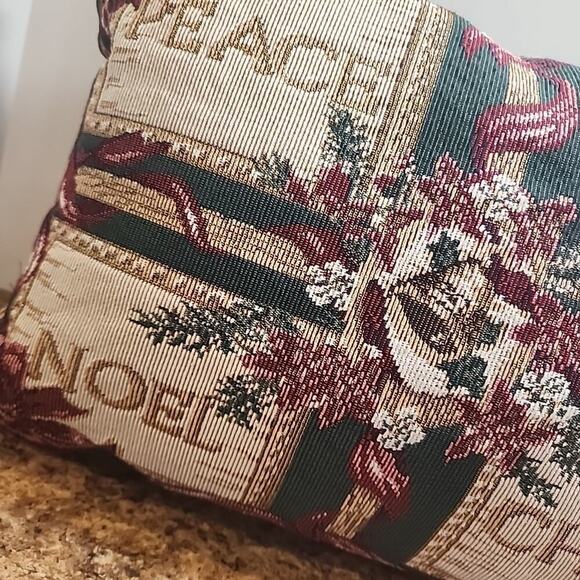 Christmas Needlepoint Decorative Throw Pillow Peace Joy Noel Cheer 16"x11" - Picture 2 of 11